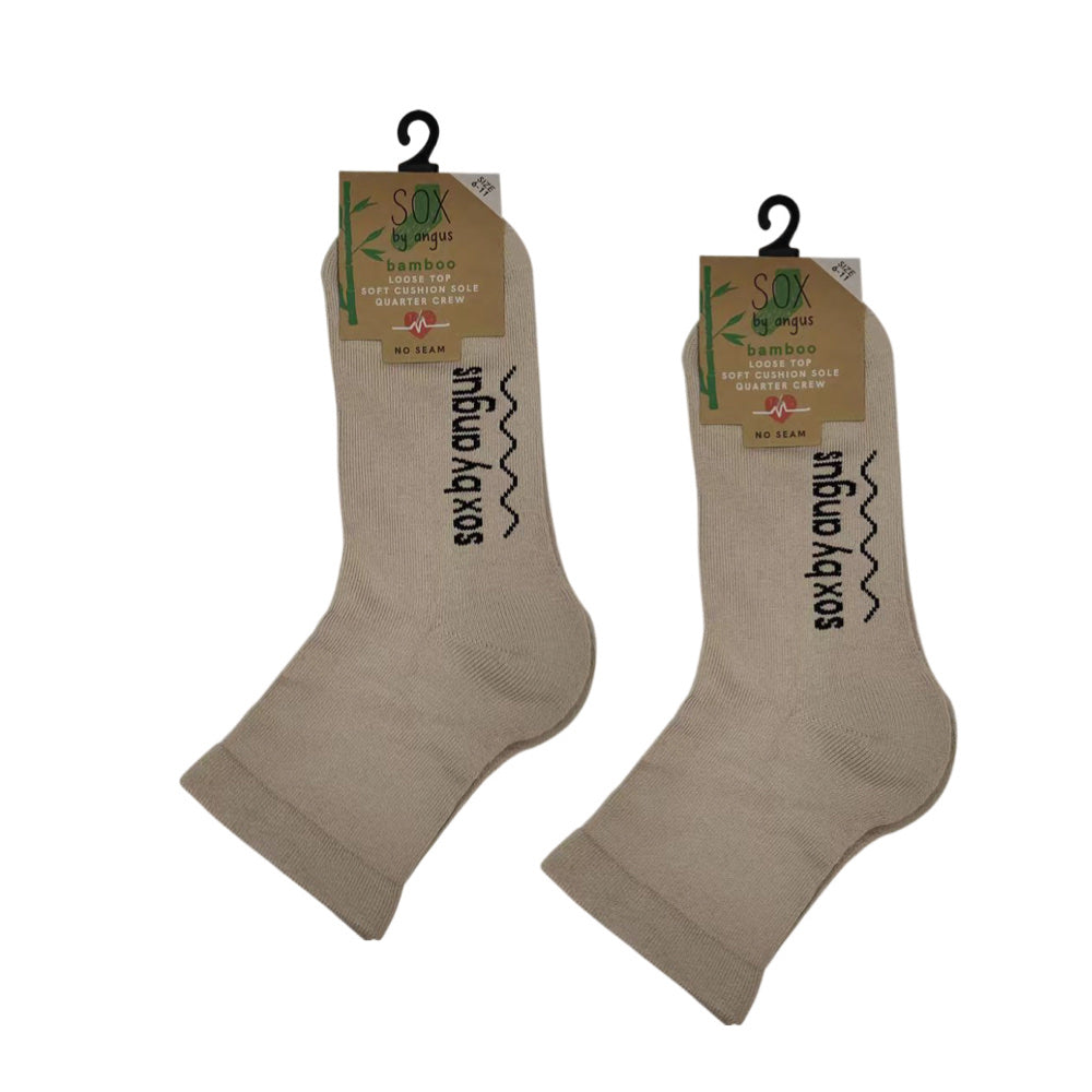Bamboo a Quarter Crew Cushion Foot Loose Top socks - NO SEAM - Fawn