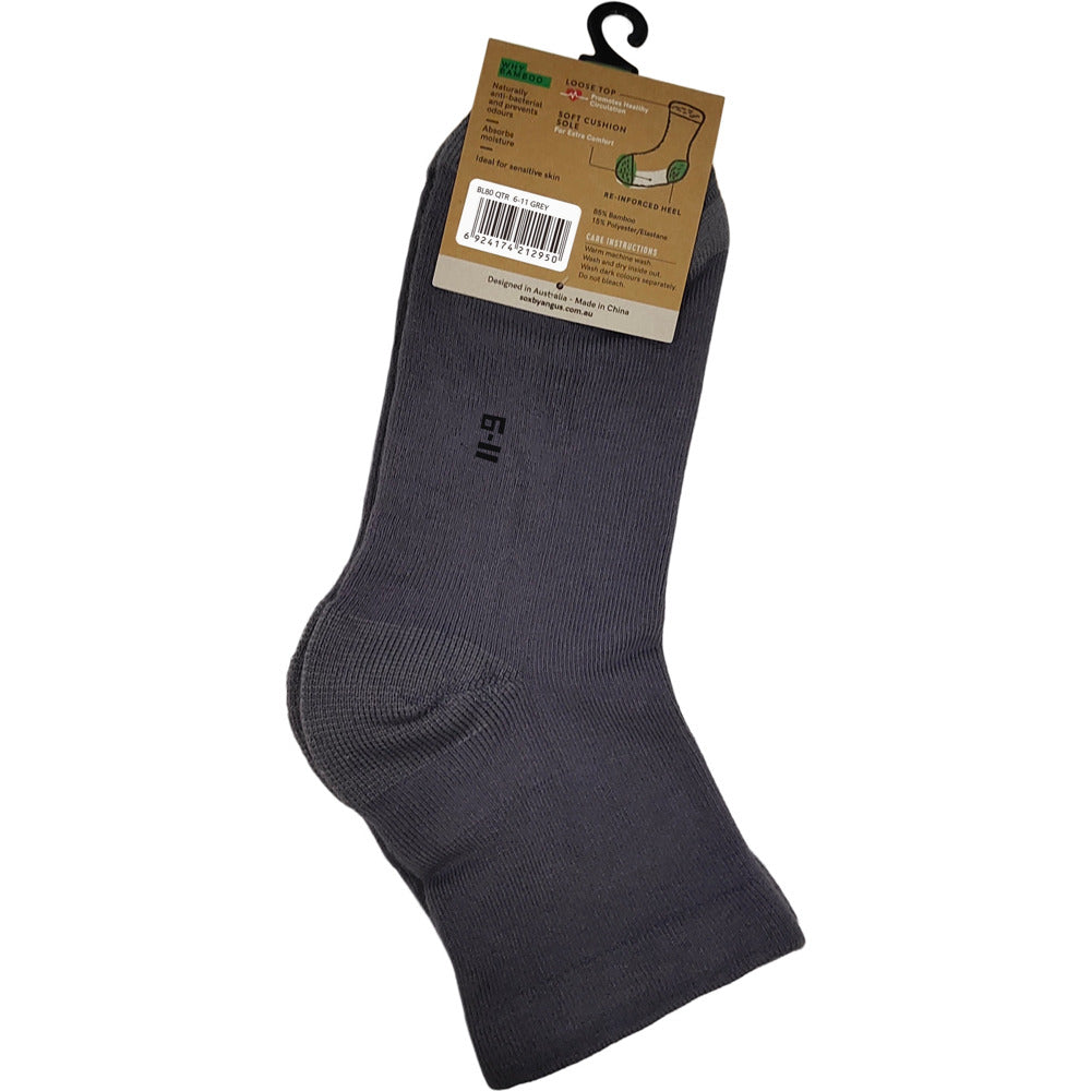 Bamboo a Quarter Crew Cushion Foot Loose Top socks - NO SEAM - Grey