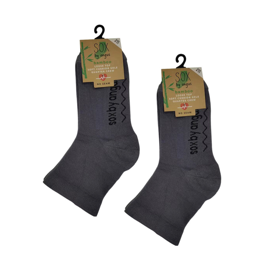 Bamboo a Quarter Crew Cushion Foot Loose Top socks - NO SEAM - Grey