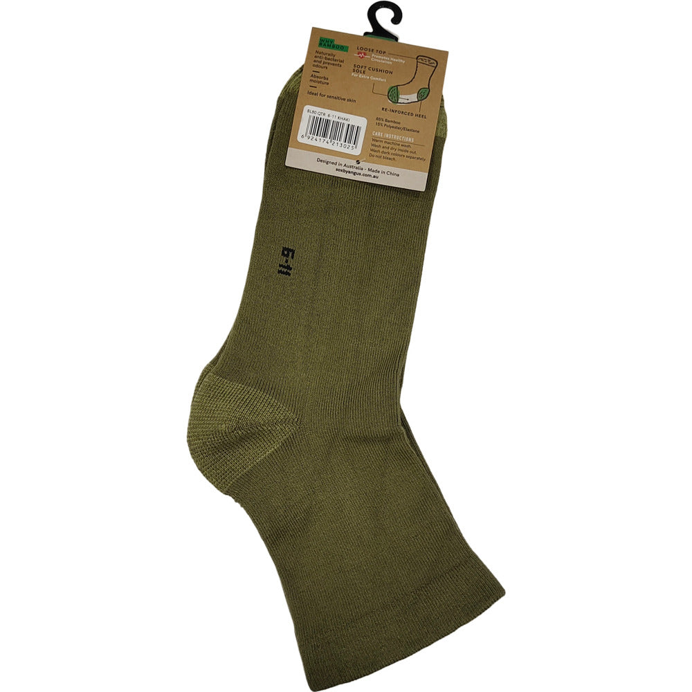 Bamboo a Quarter Crew Cushion Foot Loose Top socks - NO SEAM - Khaki