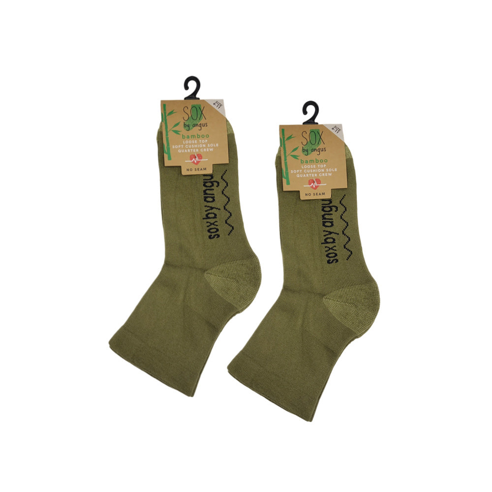 Bamboo a Quarter Crew Cushion Foot Loose Top socks - NO SEAM - Khaki