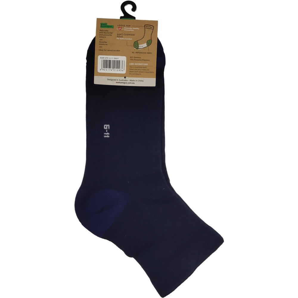 Bamboo a Quarter Crew Cushion Foot Loose Top socks - NO SEAM - Navy