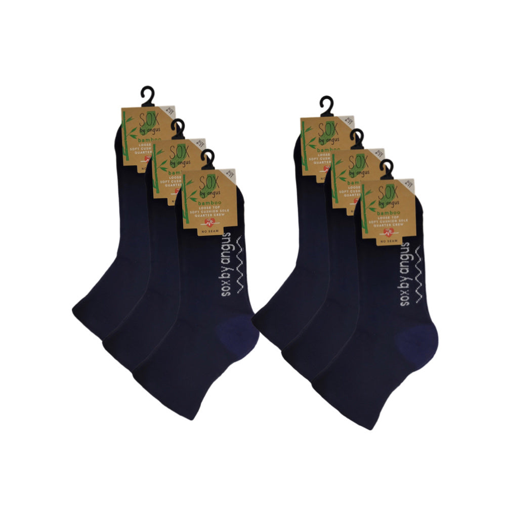 Bamboo a Quarter Crew Cushion Foot Loose Top socks - NO SEAM - Navy