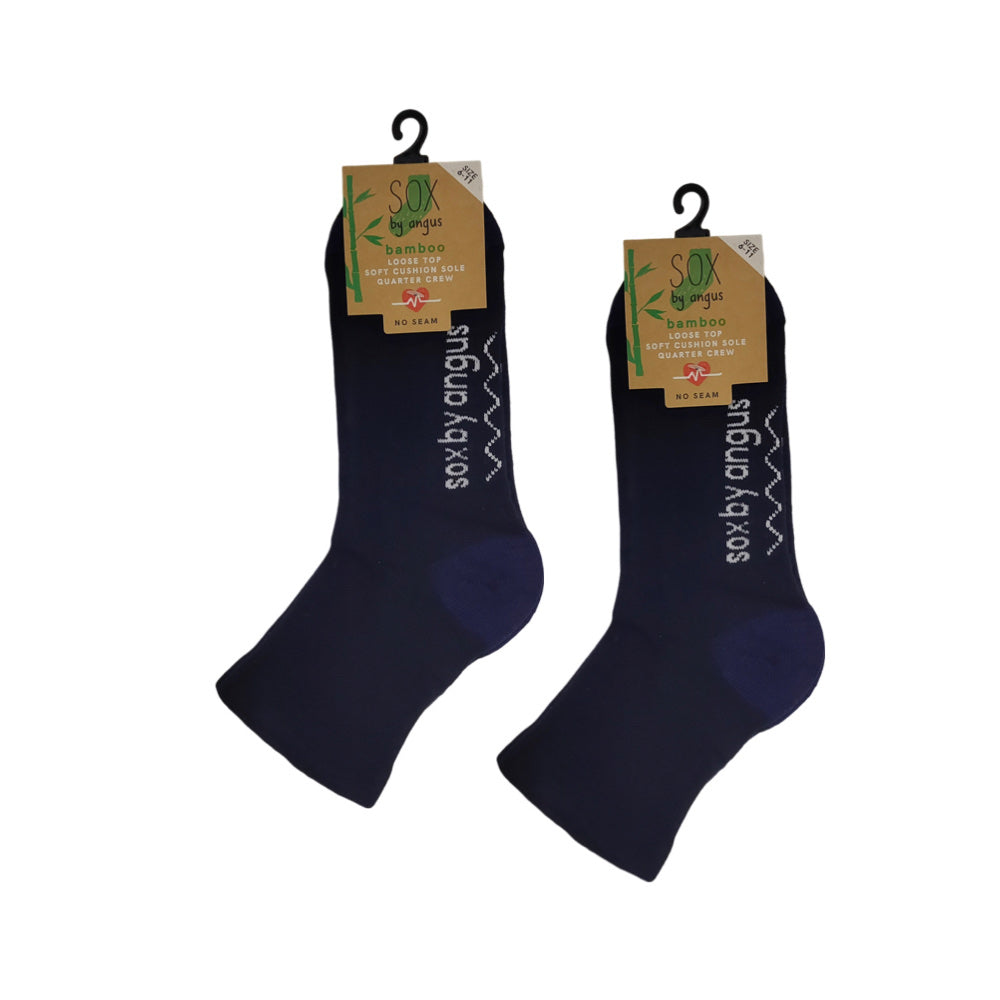 Bamboo a Quarter Crew Cushion Foot Loose Top socks - NO SEAM - Navy