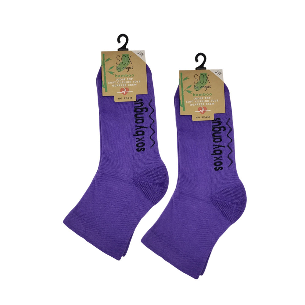 Bamboo a Quarter Crew Cushion Foot Loose Top socks - NO SEAM - Purple