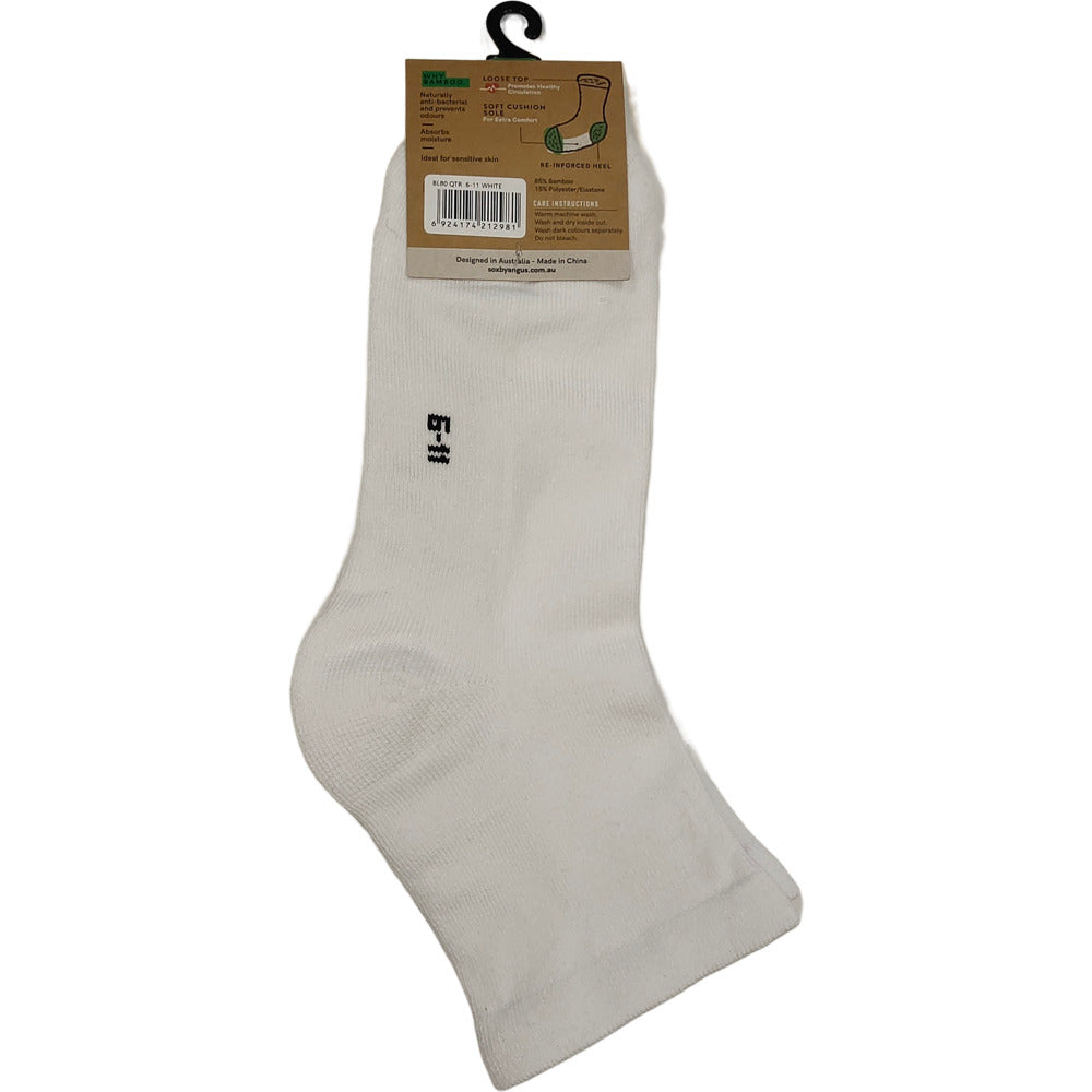 Bamboo a Quarter Crew Cushion Foot Loose Top socks - NO SEAM - white