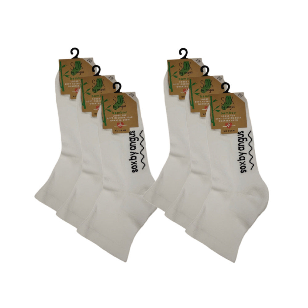 Bamboo a Quarter Crew Cushion Foot Loose Top socks - NO SEAM - white