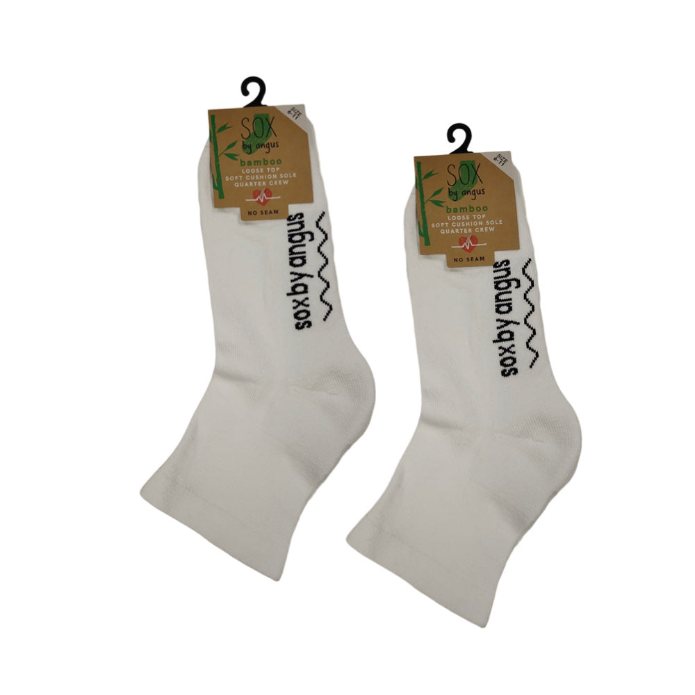 Bamboo a Quarter Crew Cushion Foot Loose Top socks - NO SEAM - white