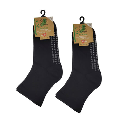 Bamboo a Quarter Crew Cushion Foot Loose Top socks - GRIP - NO SEAM - Black