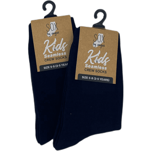Children Cotton School Crew Socks - NO SEAM - 2 Pair Pack - NAVY