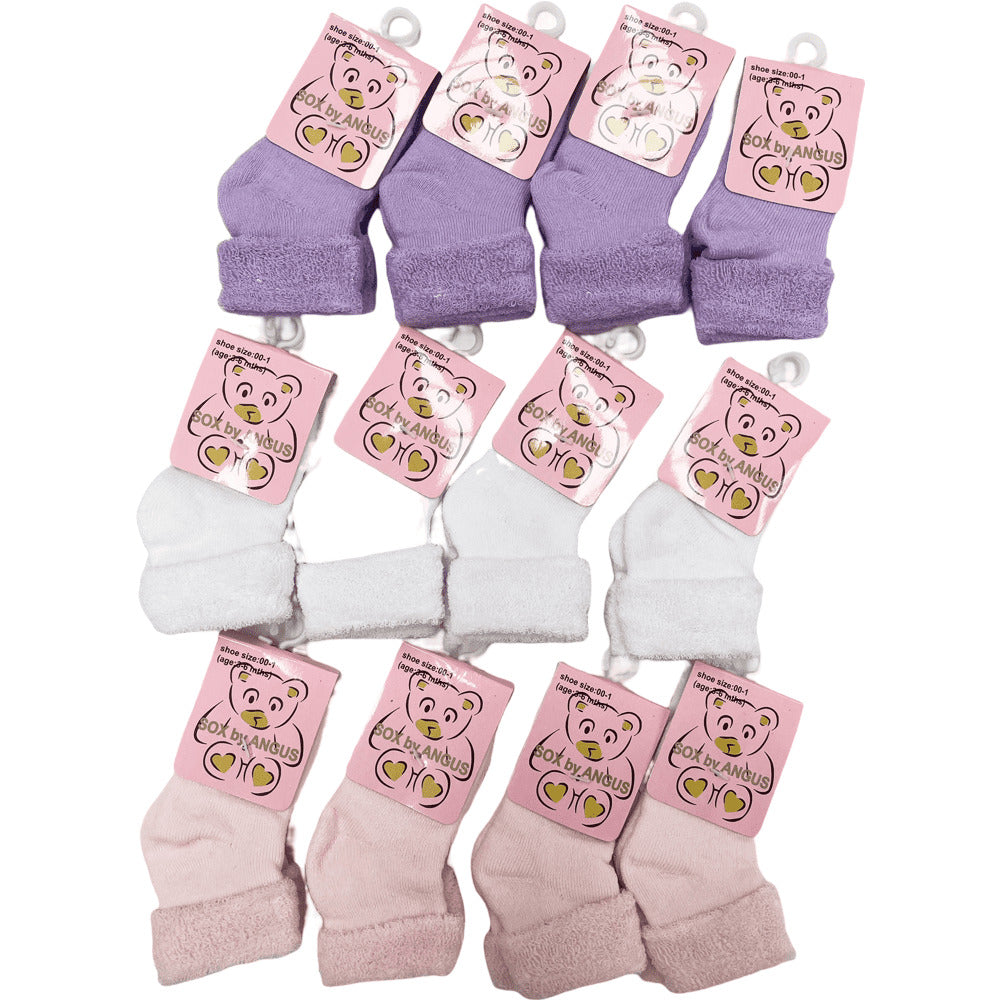 New Born Girl Cotton Cushion Turn-over top Socks