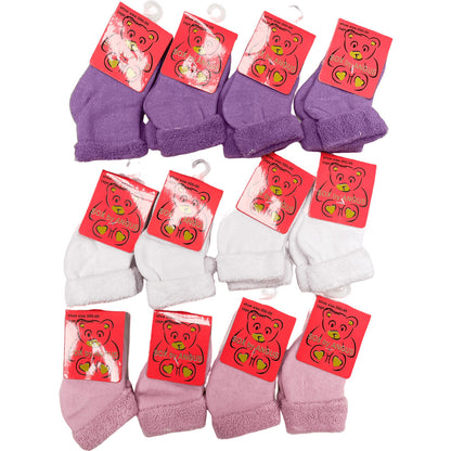 New Born Girl Cotton Cushion Turn-over top Socks