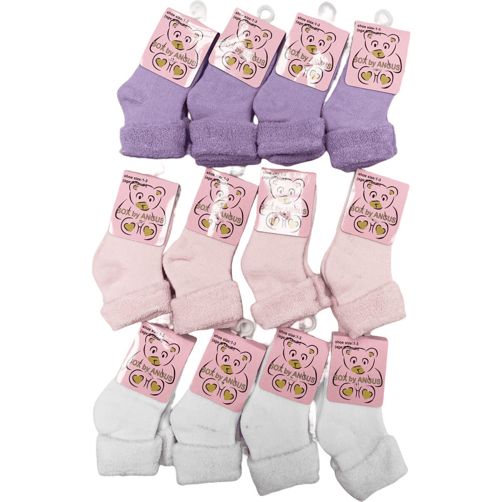 New Born Girl Cotton Cushion Turn-over top Socks