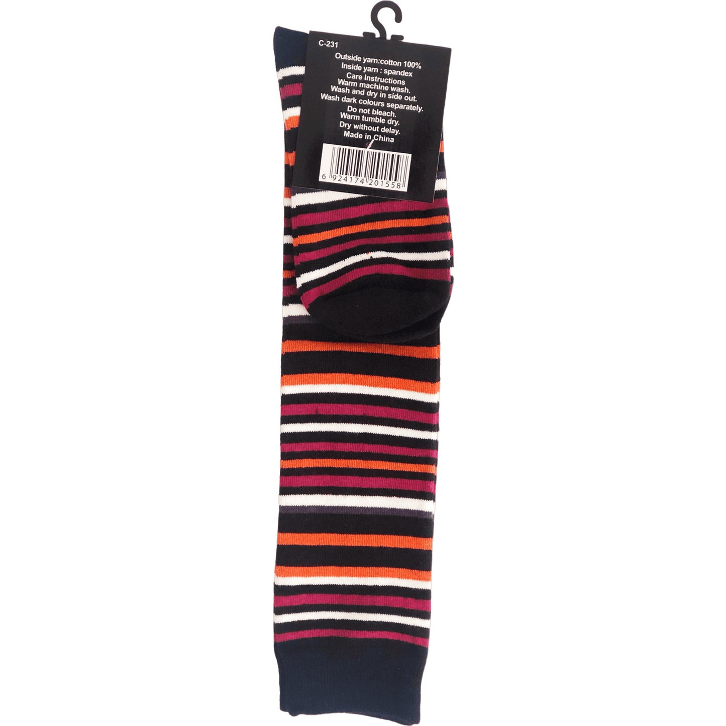 NO SEAM - Knee High Cotton Socks - Thin Stripes in Black/Red/White