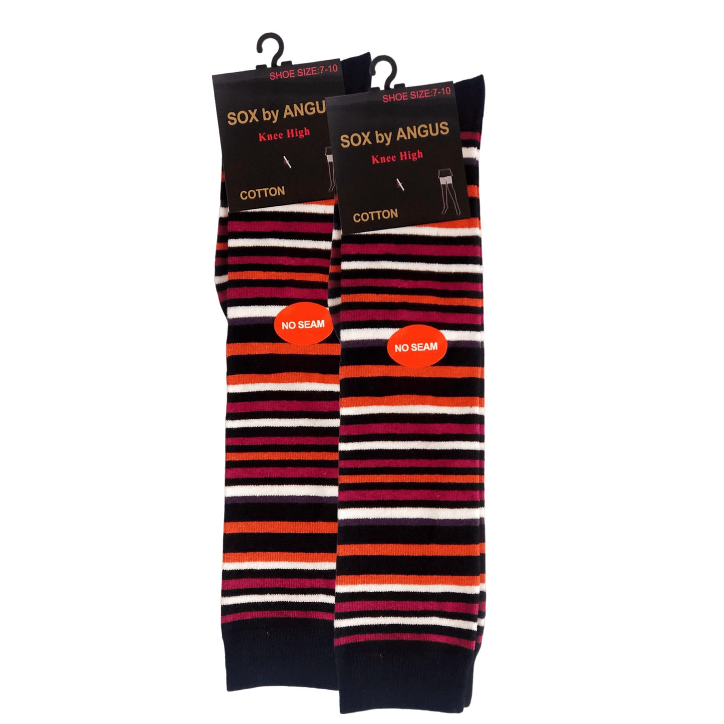 NO SEAM - Knee High Cotton Socks - Thin Stripes in Black/Red/White