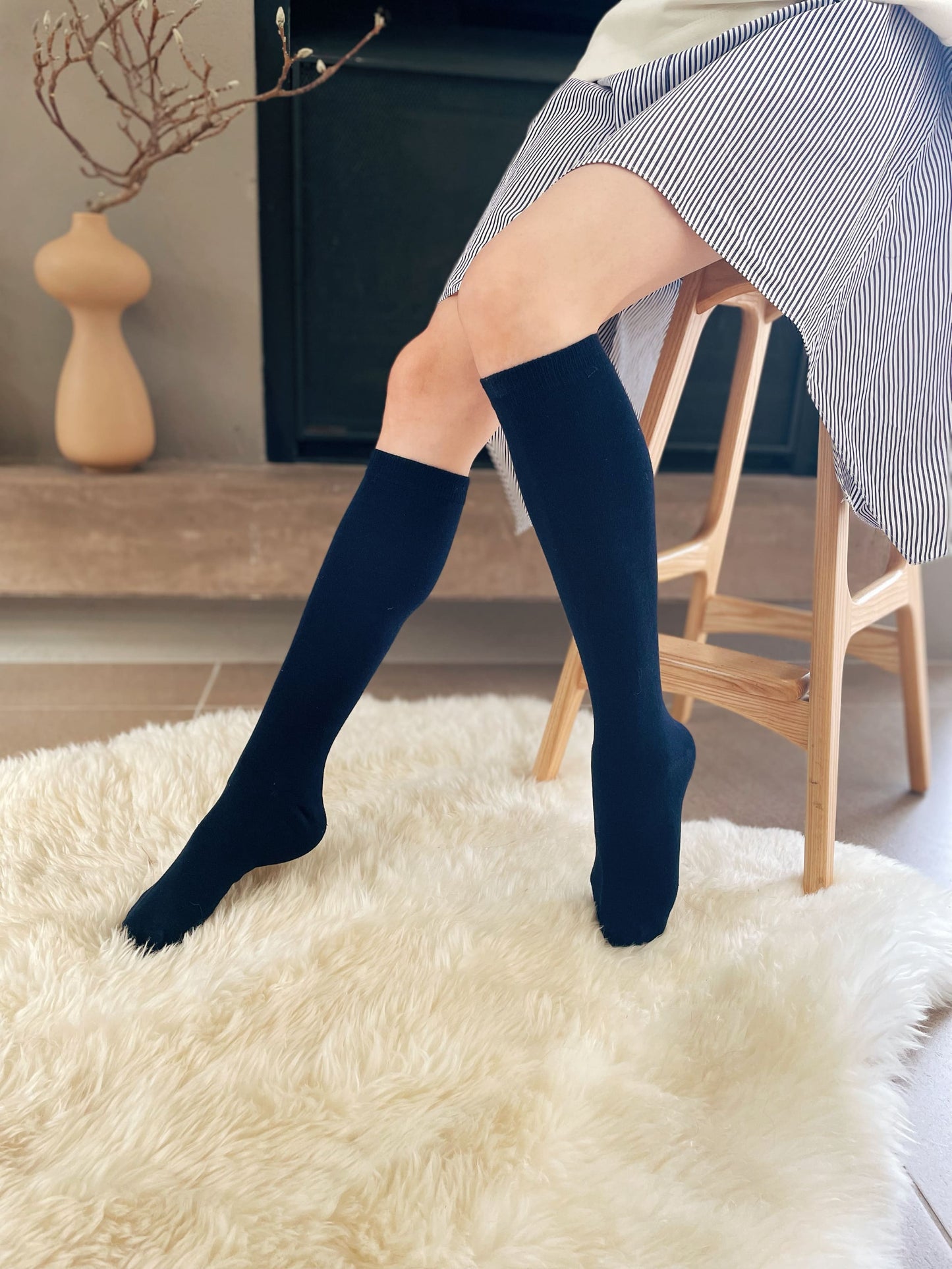 Knee High Cotton Socks - Black