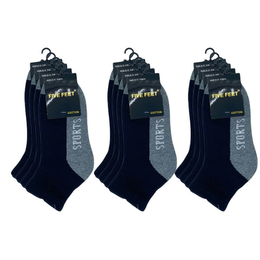 Cotton Quarter Crew Cushion Foot Sport Socks - Black/Grey 12PK