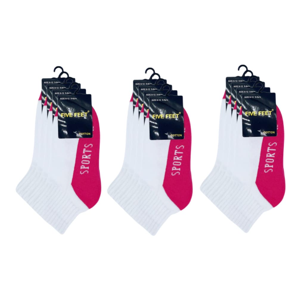 Cotton Quarter Crew Cushion Foot Sport Socks - White/Hot Pink
