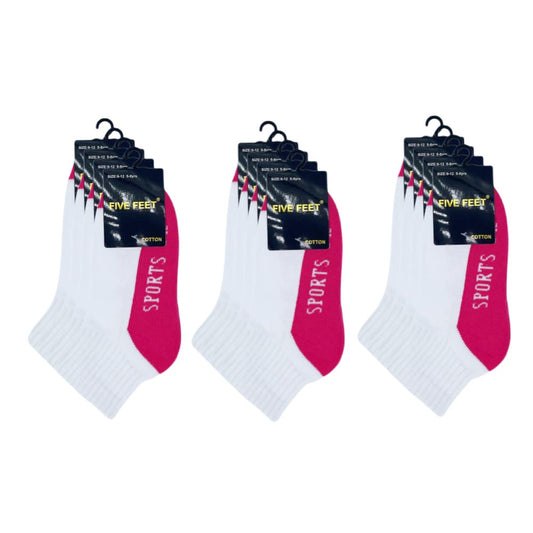 Cotton Quarter Crew Cushion Foot Sport Socks - White/Hot Pink 12PK