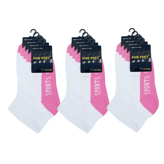 Cotton Quarter Crew Cushion Foot Sport Socks - White/Pink 12PK