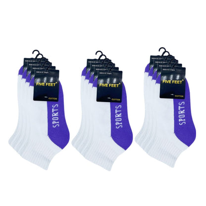 Cotton Quarter Crew Cushion Foot Sport Socks - White/Purple 12PK