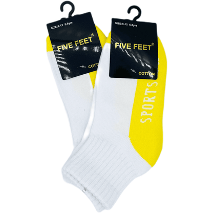 Cotton Quarter Crew Cushion Foot Sport Socks - White/Yellow 12PK
