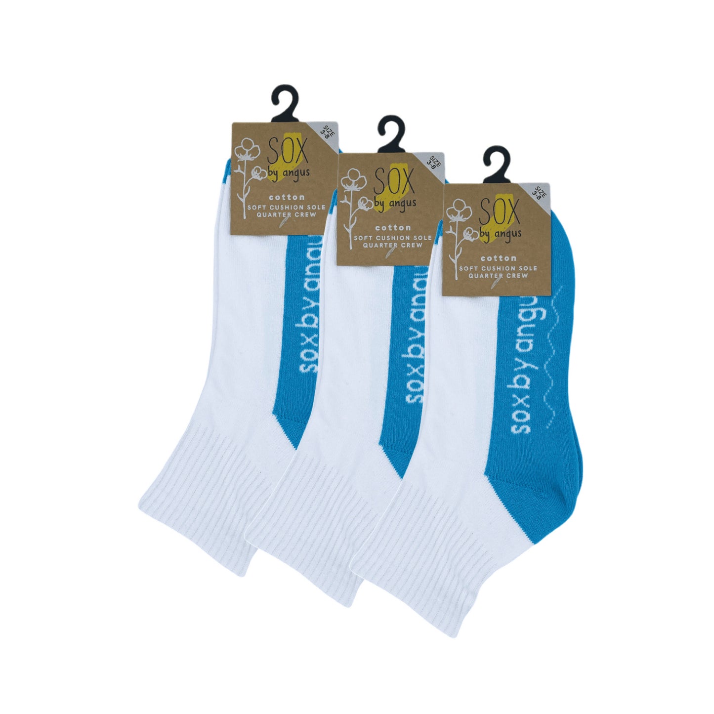 Cotton Quarter Crew Cushion Socks - White/Aqua