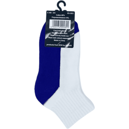 Cotton Quarter Crew Cushion Foot Sport Socks - White/Dark Purple