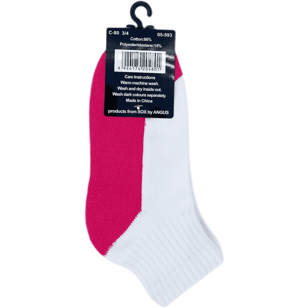 Cotton Quarter Crew Cushion Foot Sport Socks - White/Hot Pink