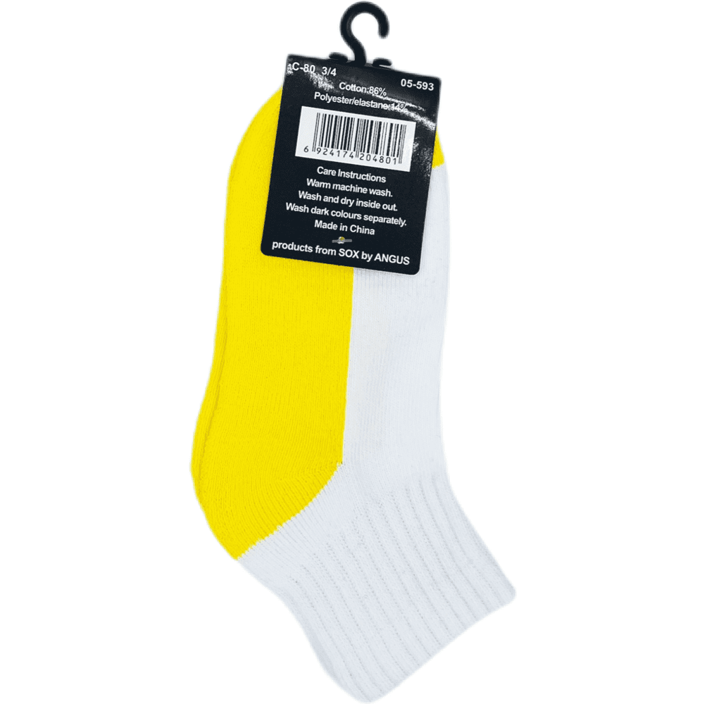 Cotton Quarter Crew Cushion Foot Sport Socks - White/Yellow 12PK