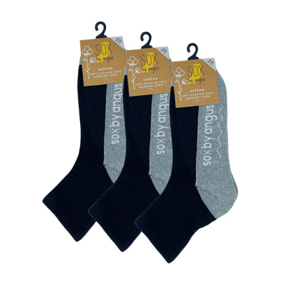 Cotton Quarter Crew Cushion Socks - Black/Grey