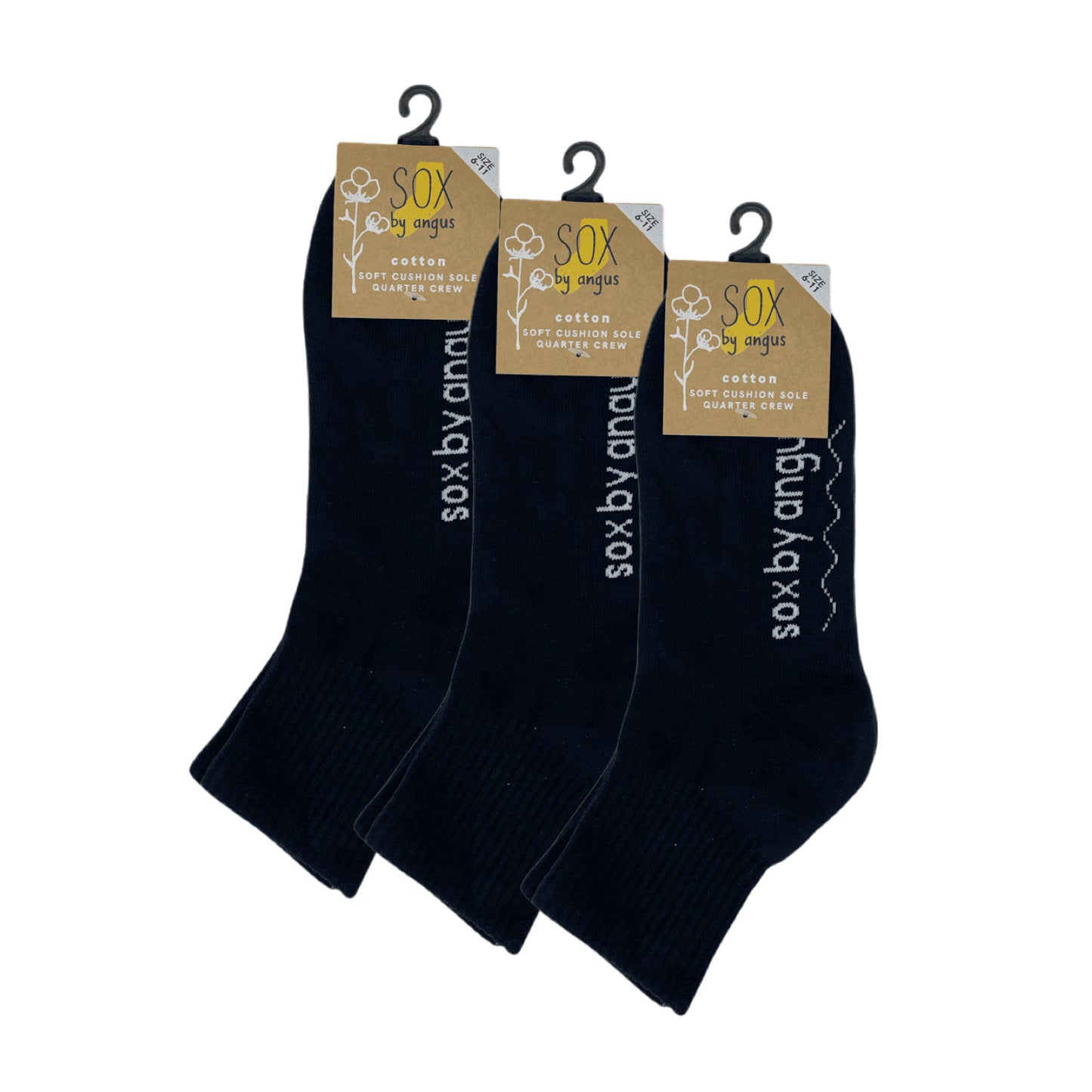 Cotton Quarter Crew Cushion Socks - Black