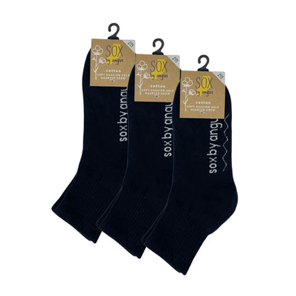 Cotton Quarter Crew Cushion Socks - Black