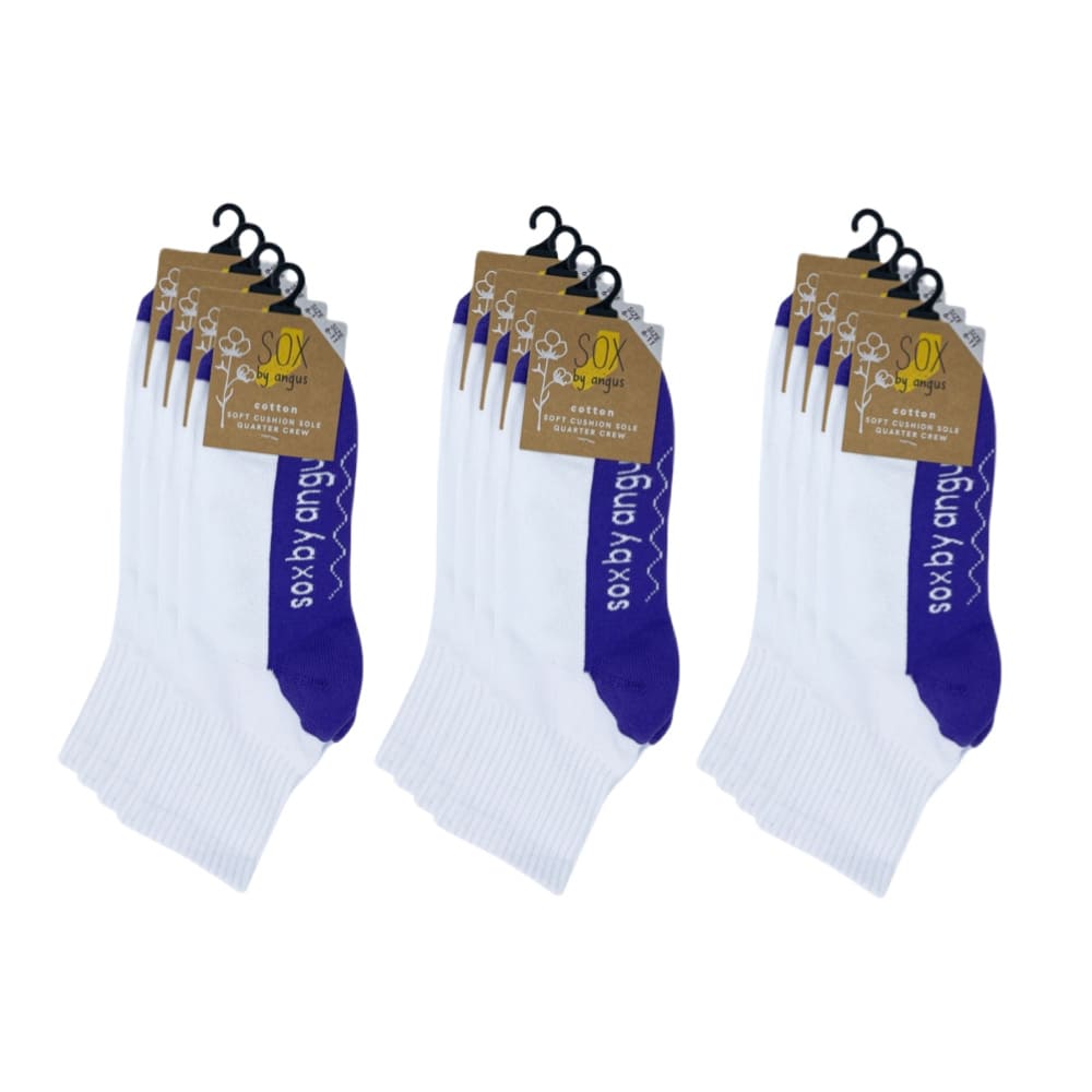 Cotton Quarter Crew Cushion Socks - White/Purple