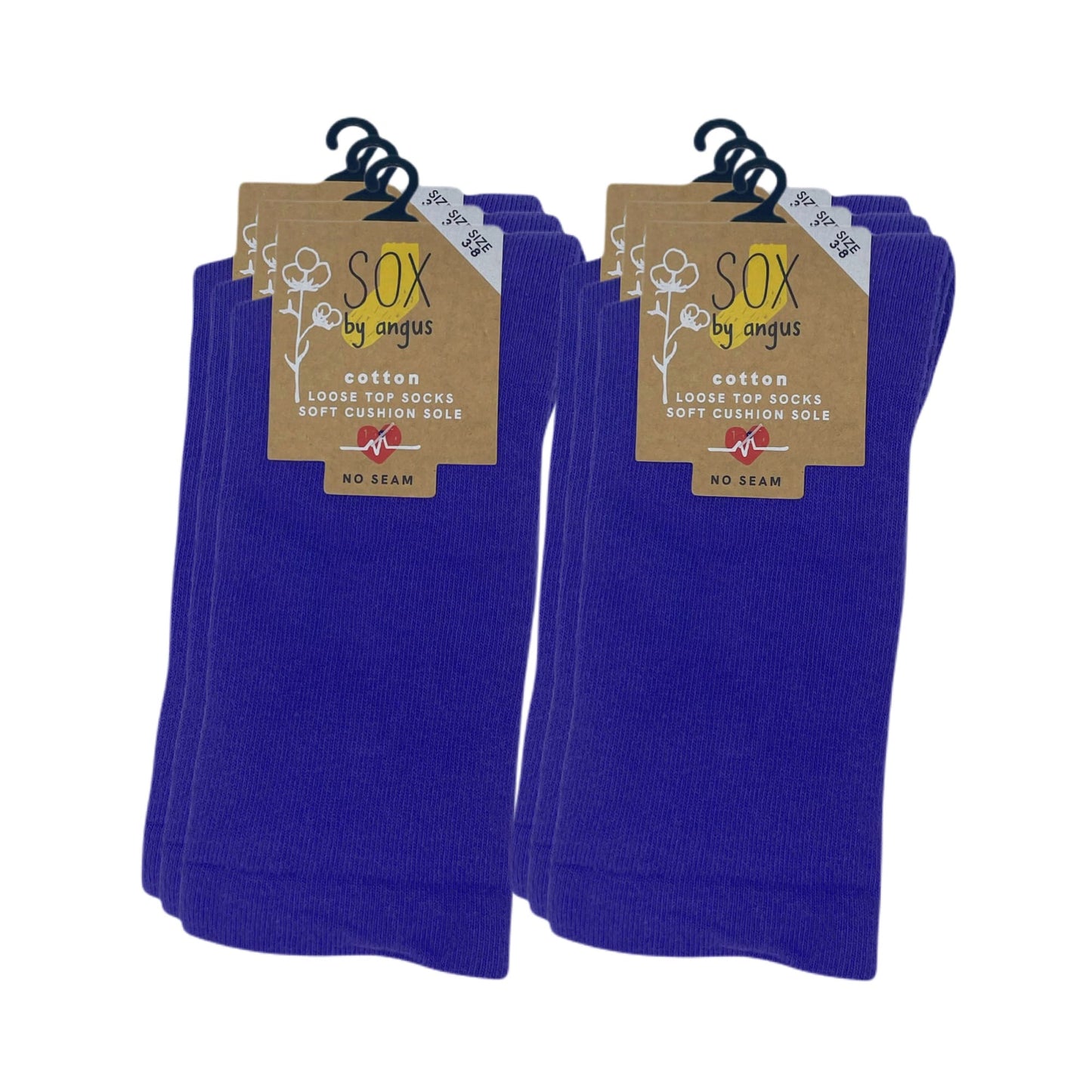 Cotton Plain Cushion Foot Loose Top Socks - Purple - NO SEAM