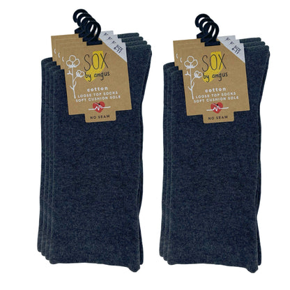 Cotton Plain Cushion Foot Loose Top Socks - Charcoal - NO SEAM