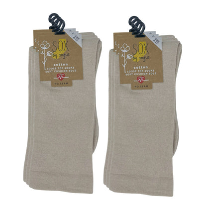 Cotton Plain Cushion Foot Loose Top Socks - Fawn - NO SEAM