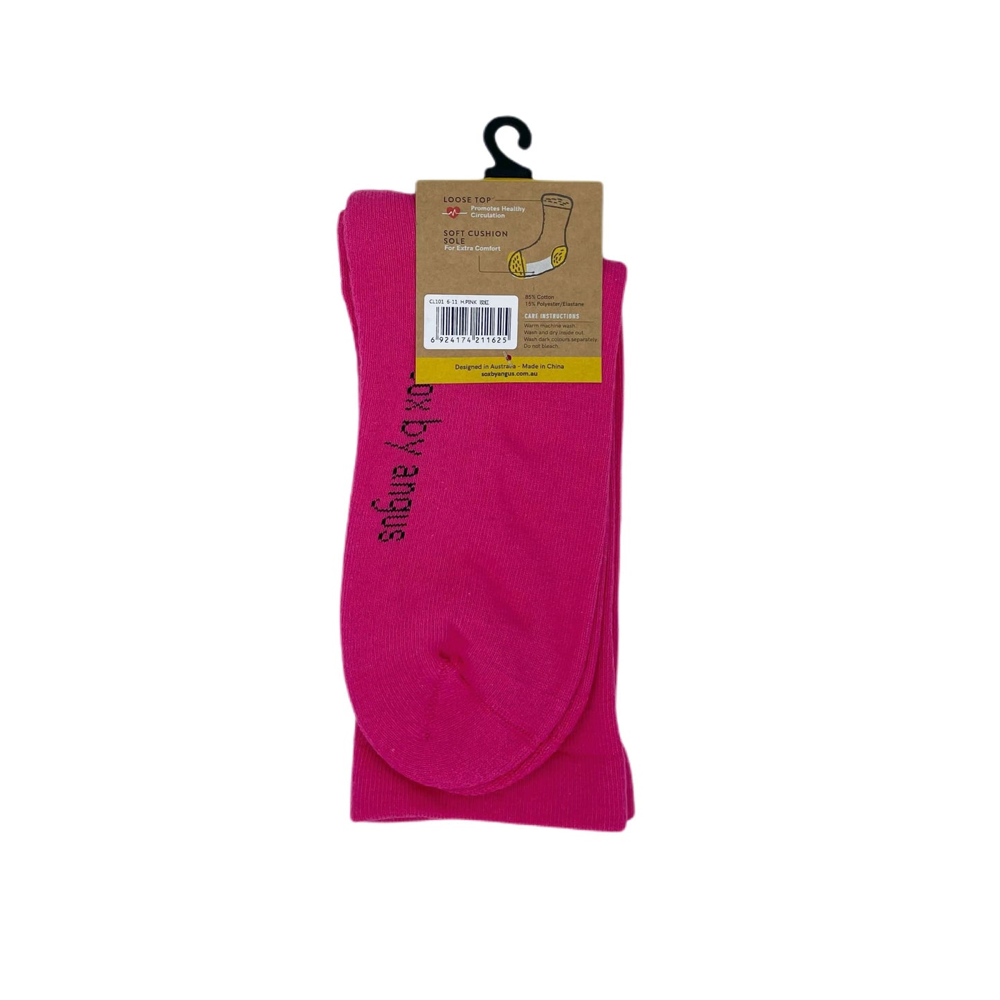 Cotton Plain Cushion Foot Loose Top Socks - Hot Pink - NO SEAM