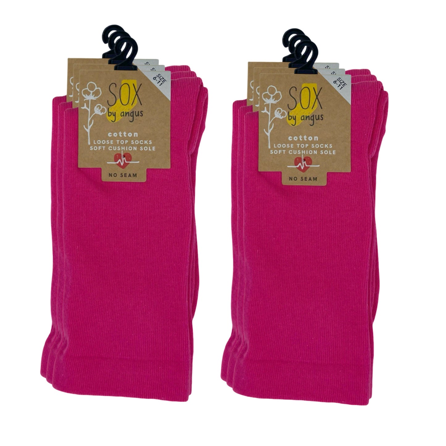 Cotton Plain Cushion Foot Loose Top Socks - Hot Pink - NO SEAM