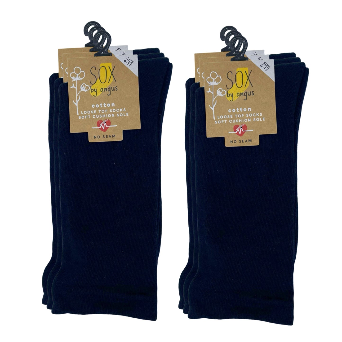 Cotton Plain Cushion Foot Loose Top Socks - Navy - NO SEAM