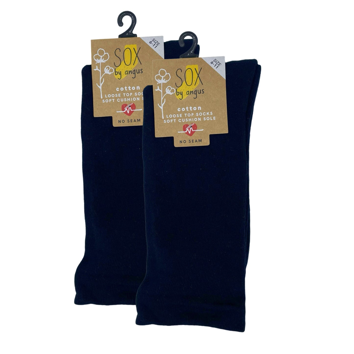 Cotton Plain Cushion Foot Loose Top Socks - Navy - NO SEAM