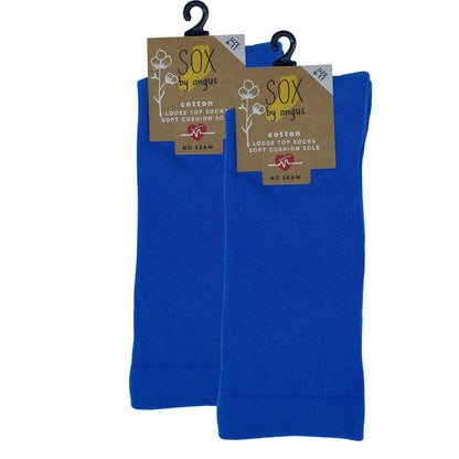 Cotton Plain Cushion Foot Loose Top Socks - Sky Blue - NO SEAM