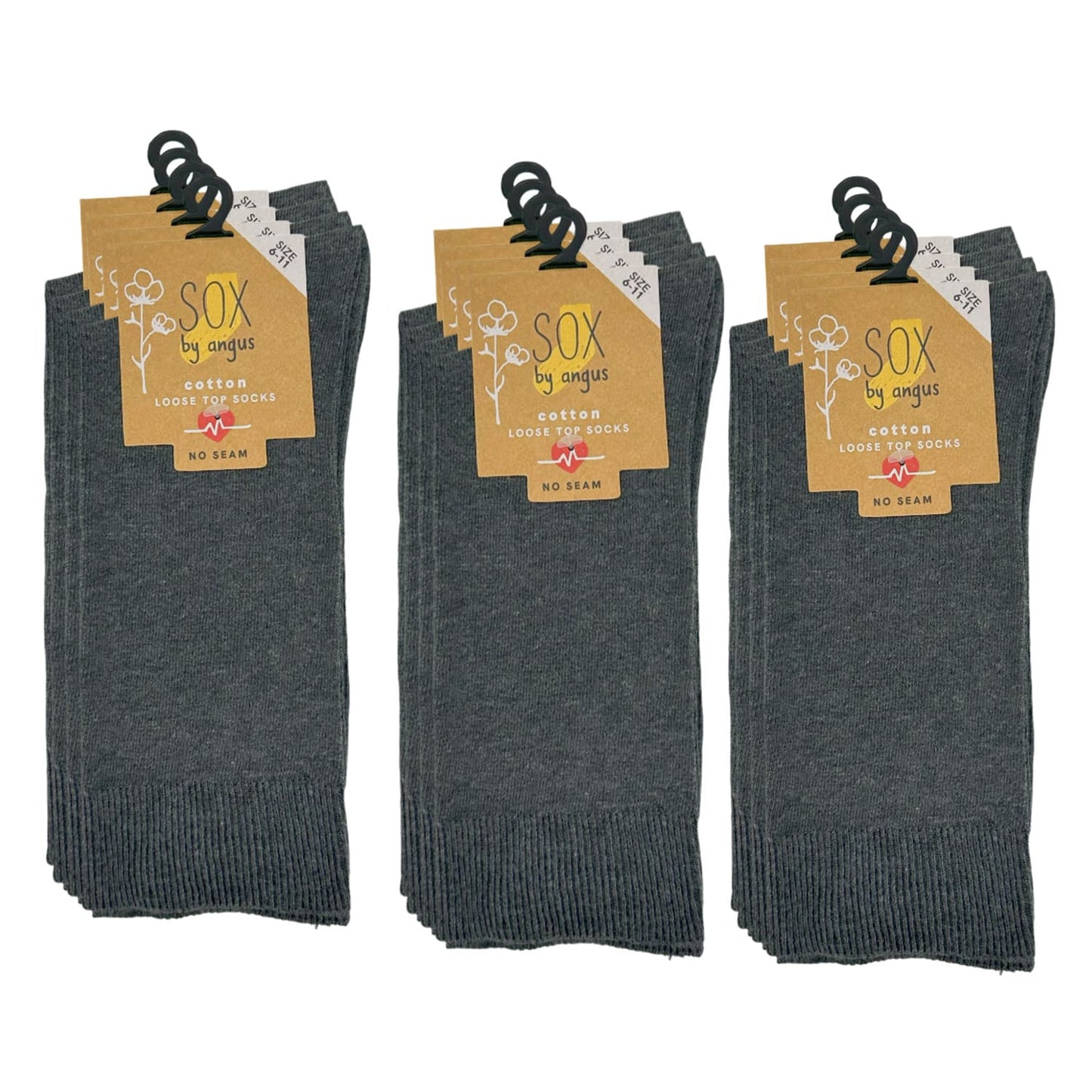 Cotton Loose Top Socks - NO SEAM - Charcoal