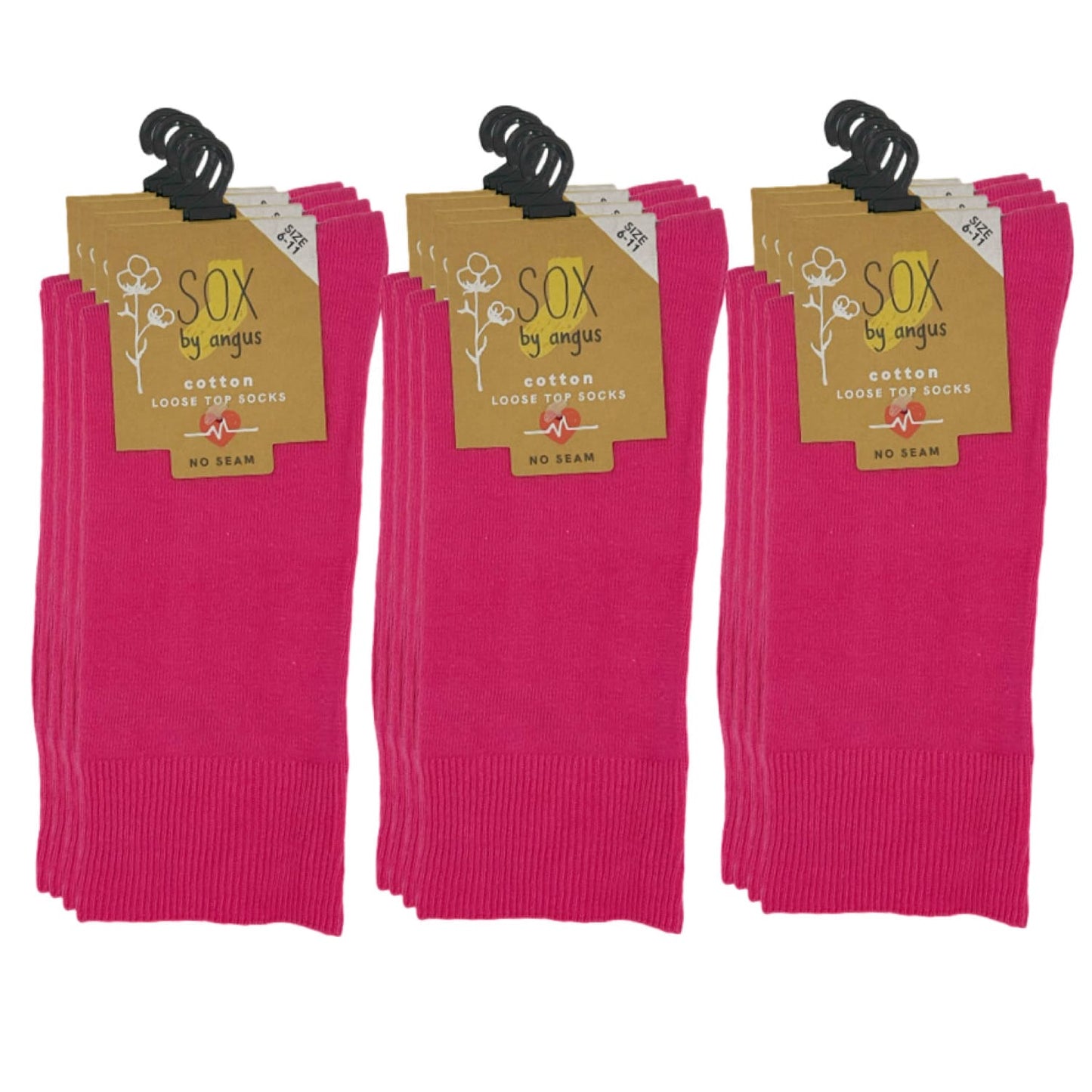 Cotton Loose Top Socks - NO SEAM - Hot Pink