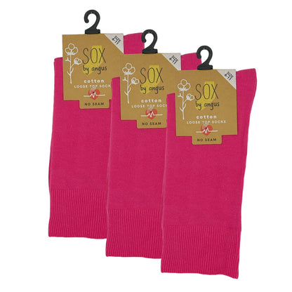 Cotton Loose Top Socks - NO SEAM - Hot Pink