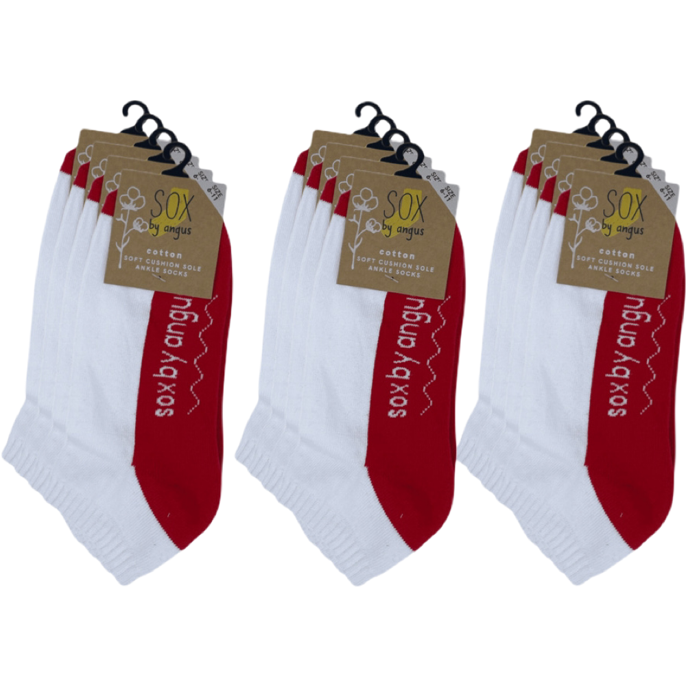 Cotton Cushion Anklet Socks - White/Red