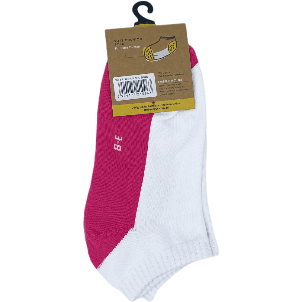 Cotton Cushion Anklet Socks - White/Hot Pink