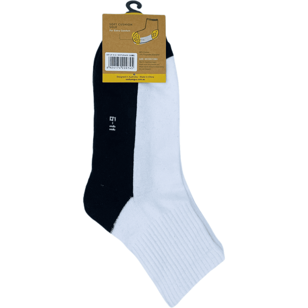 Cotton Quarter Crew Cushion Socks - White/Black