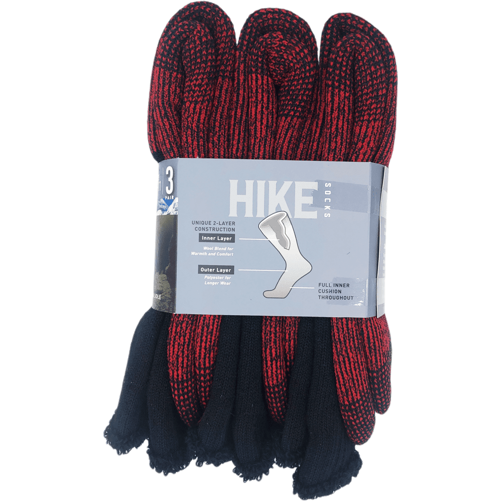 Wool Blend HIKE Socks 3 Pack - Black/Red