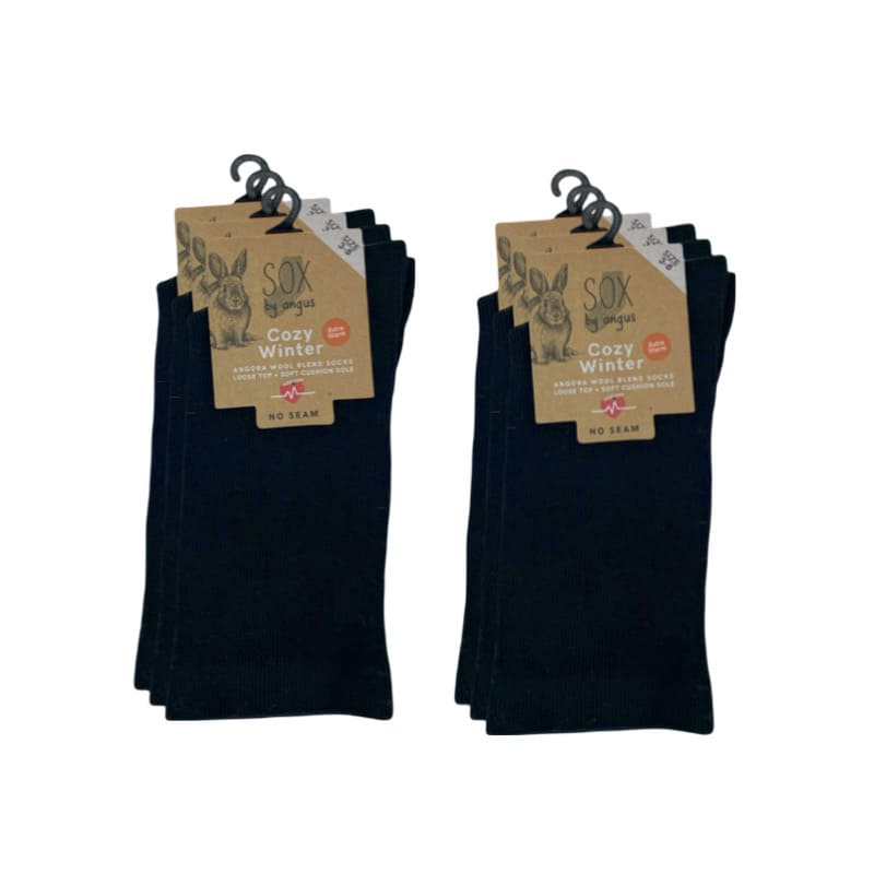 Angora Wool Blend Cushion Sole Loose Top Socks - NO SEAM - Black